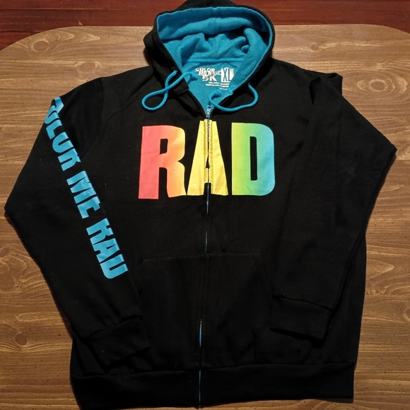 COLOR ME RAD HOODIE - XL // Zip-Up Sweater Comfy Rainbow Color Bomb Jacket - Picture 2 of 10